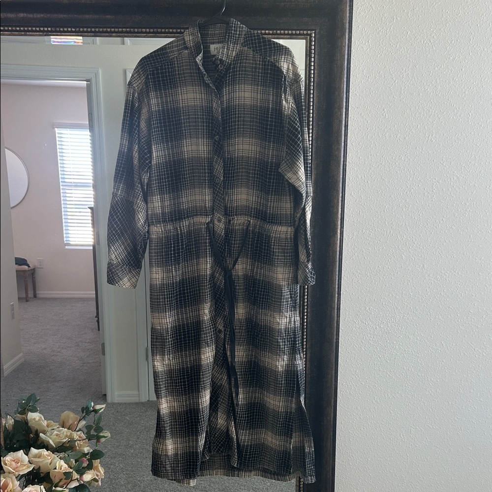 Joie Ardine Plaid Shirtdress, Black and Cream Checkered Dress - Picture 3 of 10